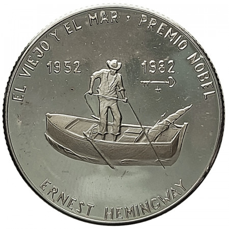 1982 * 5 Pesos Silver Cuba "Ernest Hemingway - The Old Man and the Sea" (KM 98) PROOF