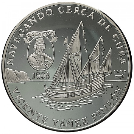 1997 * 10 Pesos 1 OZ Silver Cuba "Great Seafarers - Vicente Yáñez Pinzón" (KM 590) PROOF