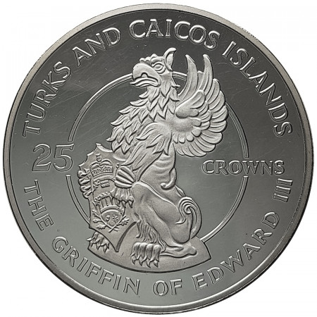 1978 * 25 Crowns Silver Turks and Caicos Islands "Griffin of Edward III" (KM 25) PROOF