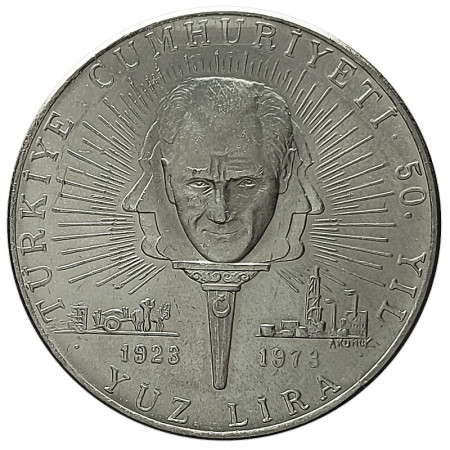 1973 * 100 Lira Silver Turkey "50th Anniversary of Republic" (KM 903) UNC