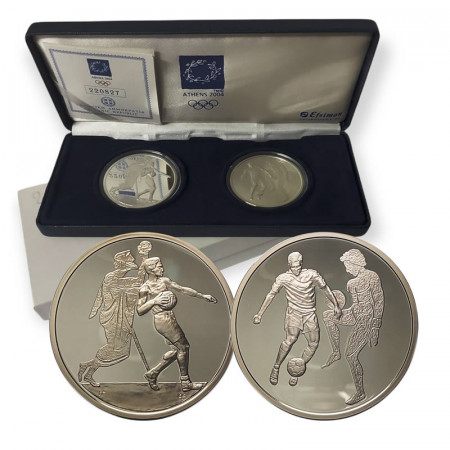 2004 * Diptych 2 x 10 Euro Silver GREECE "Athens Olympics - Handball, Football" PROOF