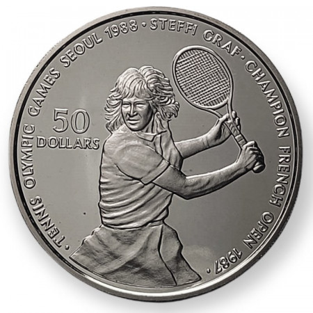 1987 * 50 Dollars Silver Niue "Steffi Graf - Olympics Seoul - French Open" (KM 6) PROOF