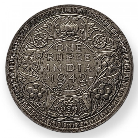 1942 * 1 Rupee Silver India "George VI - Bombay, with Dot" (KM 557.1) VF/XF