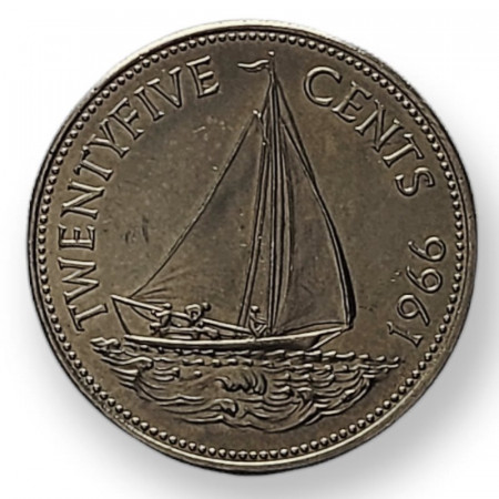 1966 * 25 Cents Bahamas "Elizabeth II - Bahamian Sailboat" (KM 6) UNC