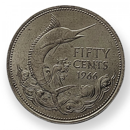 1966 * 50 Cents Silver Bahamas "Elizabeth II - Blue Marlin Fish" (KM 7) UNC