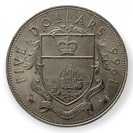 1966 * 5 Dollars Silver Bahamas "Elizabeth II - Coat of Arms" (KM 10) UNC