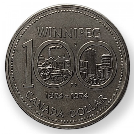 1974 * 1 Dollar Canada "100th Anniversary of Winnipeg" (KM 88) XF/UNC