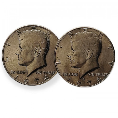 1974 * 2 x Half Dollar (50 Cents) United States "Kennedy" P+D XF/UNC