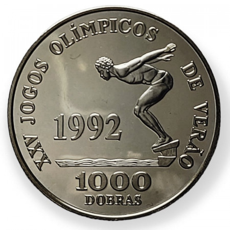 1990 * 1000 Dobras Silver Saint Thomas & Prince Island "1992 Summer Olympic Games" (KM 74) PROOF