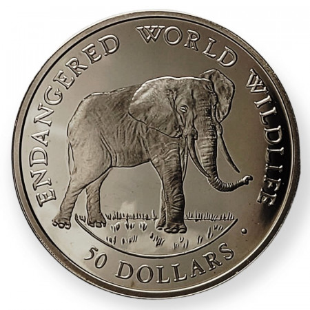 1990 * 50 Dollars Silver Cook Islands "African Elephant" (KM 53) PROOF