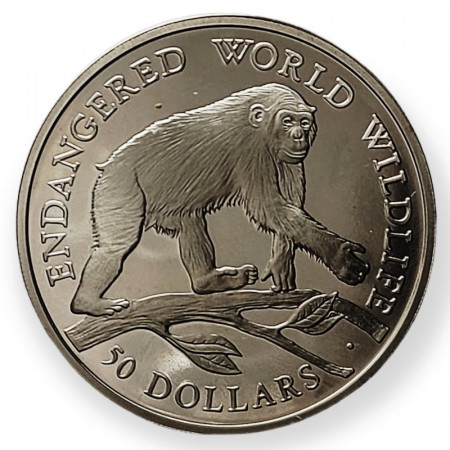 1990 * 50 Dollars Silver Cook Islands "Chimpanzee" (KM 59) PROOF