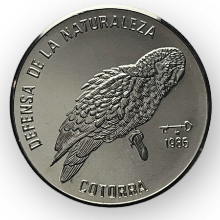 1985 * 5 Pesos Silver Cuba "Wildlife Preservation - Parrot" (KM 129) UNC