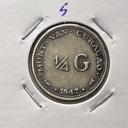 1947 * 1/4 Gulden Silver Netherlands Antilles - Curaçao "Wilhelmina" (KM 44) VF/XF