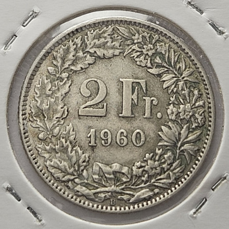 1960 B * 2 Francs Silver Switzerland "Standing Helvetia" (KM 21) VF