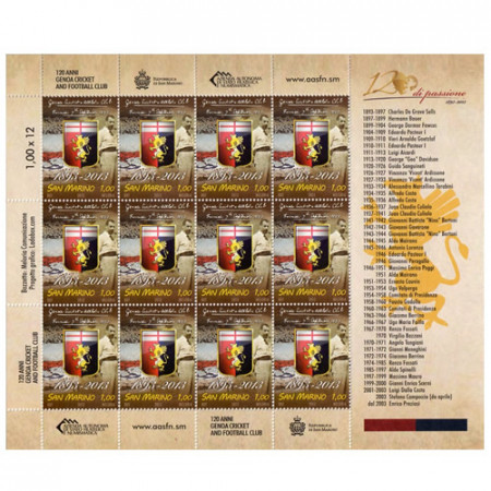 2013 * Sheet 12 stamps euro 120 years Genoa C.F.C.