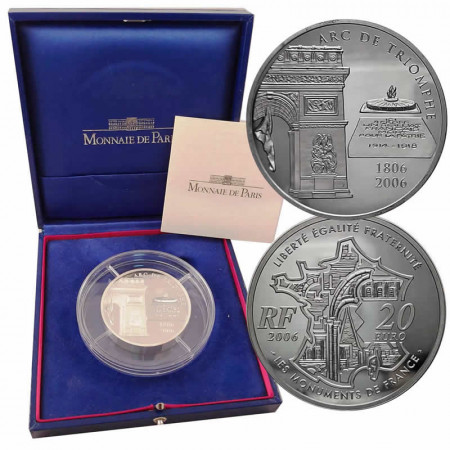 2006 * 20 Euro Silver 5 OZ FRANCE "Arc de Triomphe" (KM 2052) PROOF