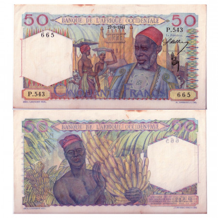 1944 * Banknote French West Africa 50 francs VF