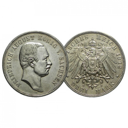 1912 E * 3 Mark Silver German States "Saxony - Frederick Augustus III" (KM 1267) aXF