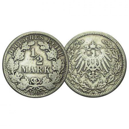 1907 A * Half 1/2 Mark Silver GERMANY "Second Reich - Imperial Eagle" (KM 17) F