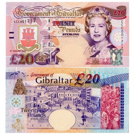 2004 * Banknote Gibraltar 20 Pounds (p31a) "Tercentenary Issue" UNC