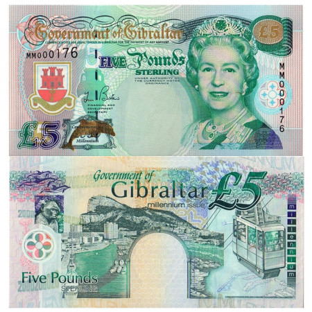 2000 * Banknote Gibraltar 5 Pounds "Millennium" (p29) UNC