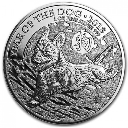 2018 * 2 Pounds Silver 1 OZ Great Britain "Year of the Dog" BU