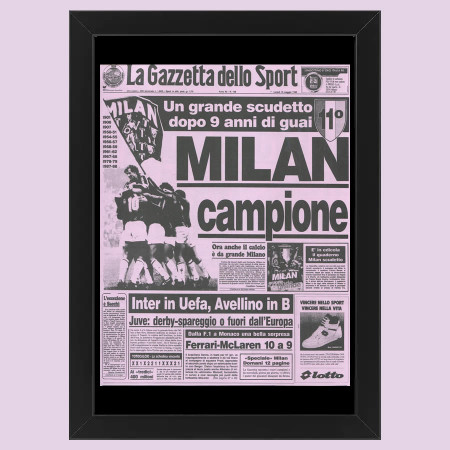 2012 (1988) * Anastatic First Page "Milan Campione, Un Grande Scudetto Dopo 9 Anni di Guai - Gazzetta dello Sport" Frame (A)