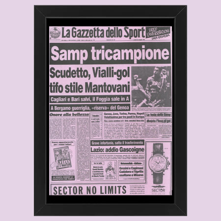 2012 (1991) * Anastatic First Page "Sampdoria Tricampione, Vialli - Gol - Gazzetta dello Sport" Frame (A)