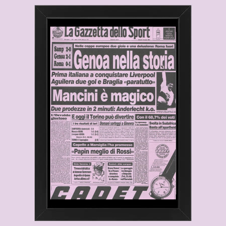 2012 (1992) * Anastatic First Page "Genoa Nella Storia, Mancini E' Magico - Gazzetta dello Sport" Frame (A)