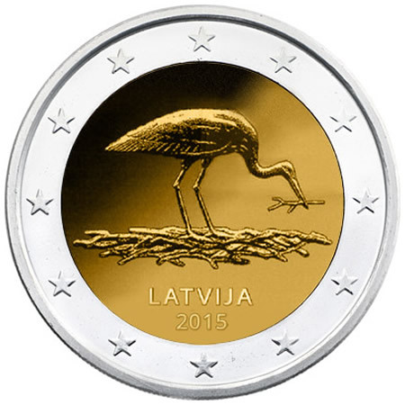 2015 * 2 Euro LATVIA "Protection of the Stork" UNC