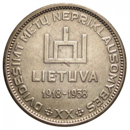 ND (1938) * 10 Litu Silver Lithuania "20th Anniversary of Republic" (Y 84) VF+