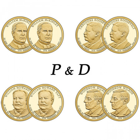 2013 * Lot 8 x 1 Dollar United States "Presidential Series 25-28th" P+D