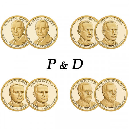 2014 * Lot 8 x 1 Dollar United States "Presidential Series 29-32nd" P+D