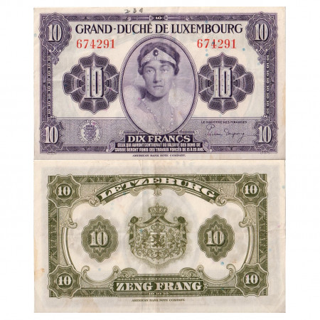 1944 * Banknote 10 francs Luxembourg VF-