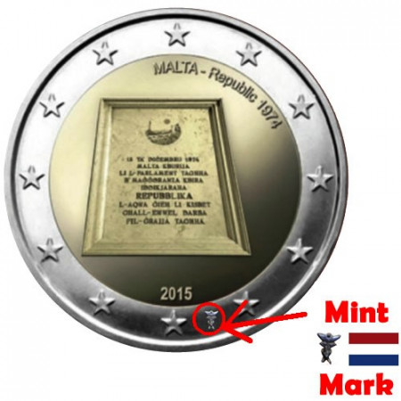 2015 * 2 Euro MALTA "Proclamation of the Republic" - Mint Mark