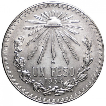 1934 * 1 Peso Silver Mexico (KM 455) XF