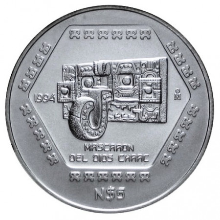 1994 * Mexico 5 new pesos OZ Silver ounce Mascaron