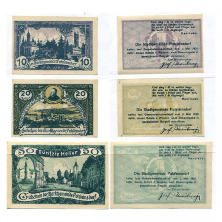 1920 * Set 3 Notgeld Austria 10 . 20 . 50 Heller "Upper Austria – Putzleinsdorf" (804)