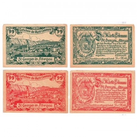 1920 * Set 2 Notgeld Austria 99 Heller "Upper Austria - St. Georgen im Attergau" (FS 889)