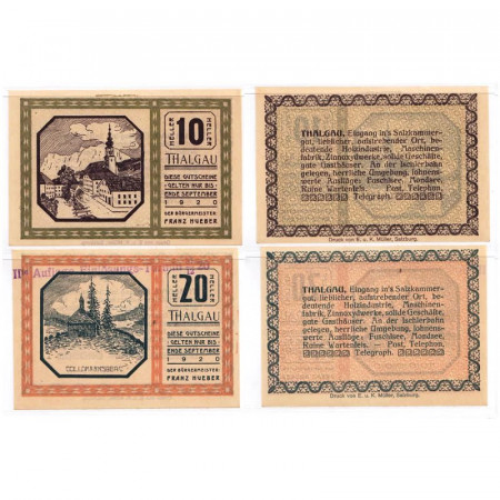 1920 * Set 2 Notgeld Austria 10 . 20 Heller "Salzburg State - Thalgau" (FS 1065)