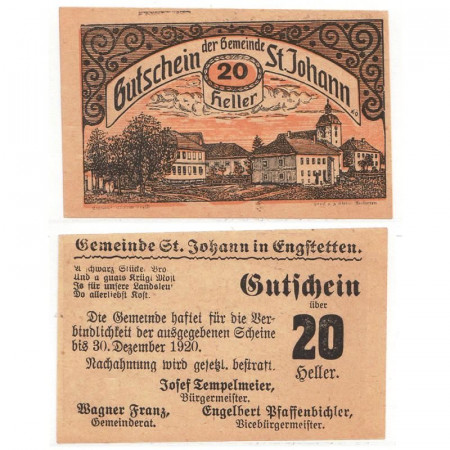 1920 * Notgeld Austria 20 Heller "Lower Austria – St. Johann in Engstetten" (FS 897)