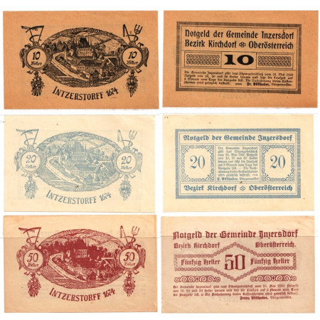 1920 * Set 3 Notgeld Austria 10 . 20 . 50 Heller "Upper Austria - Inzersdorf Bezirk Kirchdorf" (FS 415)