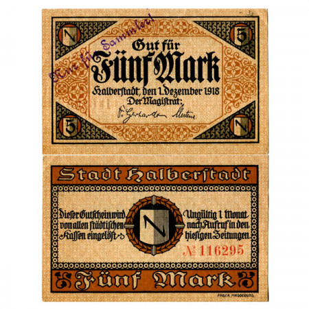 1920 * Notgeld Germany 5 Mark "Saxony-Anhalt – Halberstadt" (209.02)