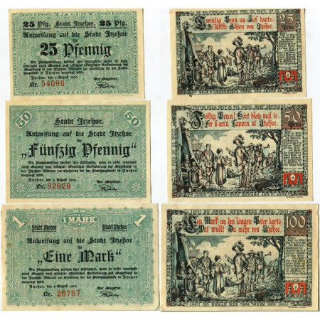 1920 * Set 3 Notgeld Germany 25. 50. Pfennig 1 Mark "Schleswig-Holstein - Itzehoe" (649)