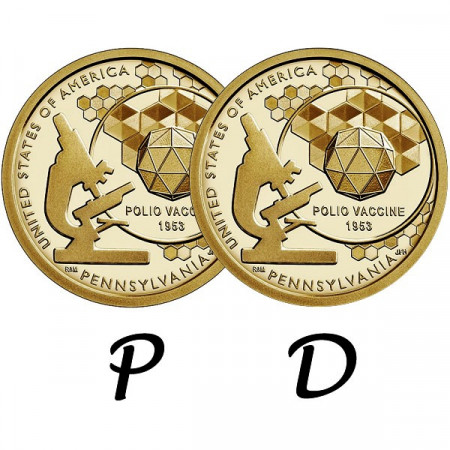 2019 * 2 x 1 Dollar United States "American Innovation - Pennsylvania - Polio Vaccine" P+D