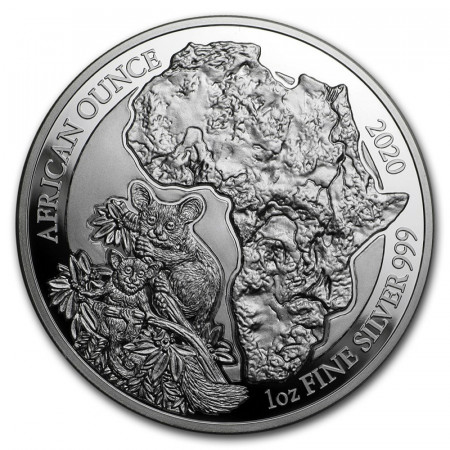 2020 * 50 RWF Silver 1 OZ Rwanda "African Bushbaby" BU
