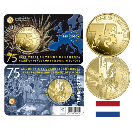 2020 * 2,50 Euro BELGIUM "75 Years of Peace and Freedom in Europe" Dutch Side Coincard