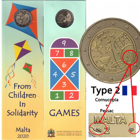 2020 * 2 Euro MALTA "Children's Game - Version 2, Cornucopia" (5/5) Coincard