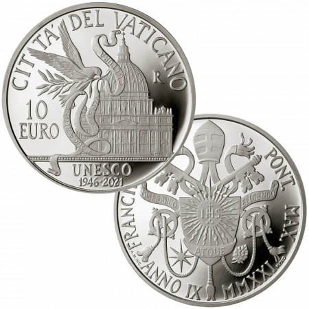 2021 * 10 Euro Silver VATICAN "75th Anniversary of Unesco" PROOF