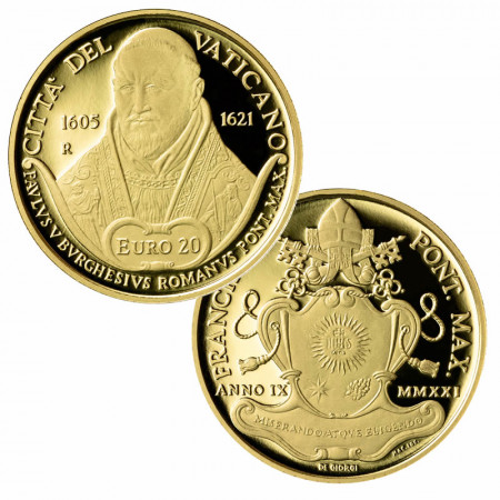 2021 * 20 Euro Gold VATICAN "Fourth Centenary Death of Pope Paul V" PROOF